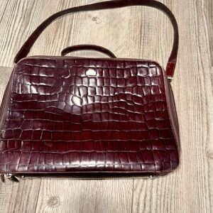 Oroton burgundy genuine leather briefcase laptop bag travel case croc print EUC